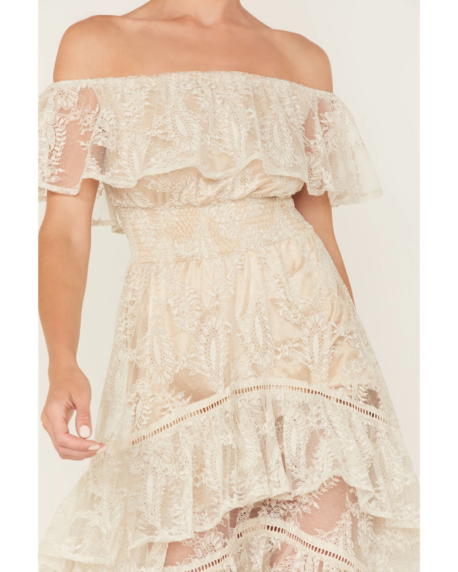 Shyanne Women's Off-Shoulder Tiered Lace Dress 5 Shyanne Women's Off-Shoulder Tiered Lace Dress - Image 3