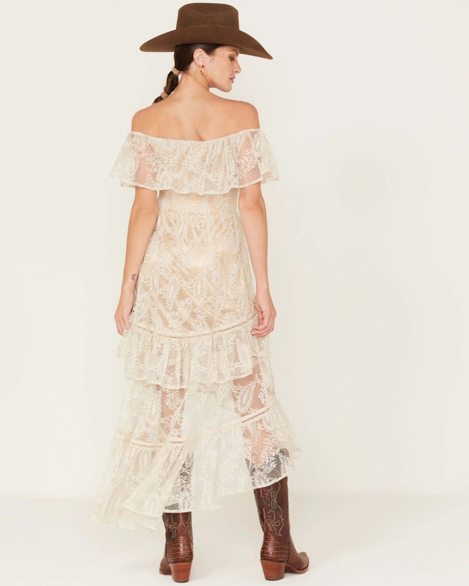 Shyanne Women's Off-Shoulder Tiered Lace Dress 4 Shyanne Women's Off-Shoulder Tiered Lace Dress - Image 2