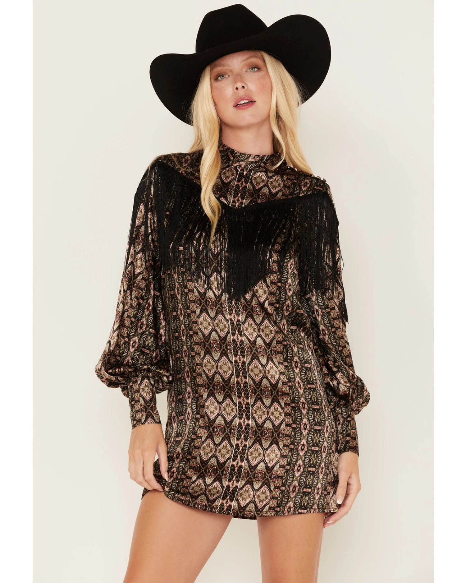 Shyanne Women's Long Sleeve Satin Fringe Mode Dress 3 Shyanne Women's Long Sleeve Satin Fringe Mode Dress