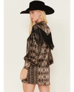 Shyanne Women's Long Sleeve Satin Fringe Mode Dress 9 Shyanne Women's Long Sleeve Satin Fringe Mode Dress -Country Clothing Store 2000380639 001 P3