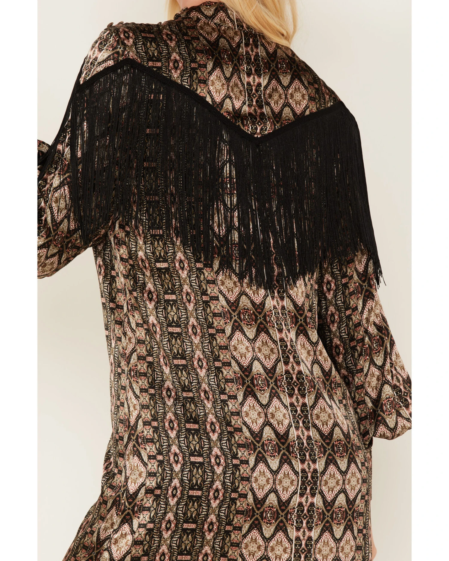 Shyanne Women's Long Sleeve Satin Fringe Mode Dress 4 Shyanne Women's Long Sleeve Satin Fringe Mode Dress - Image 2