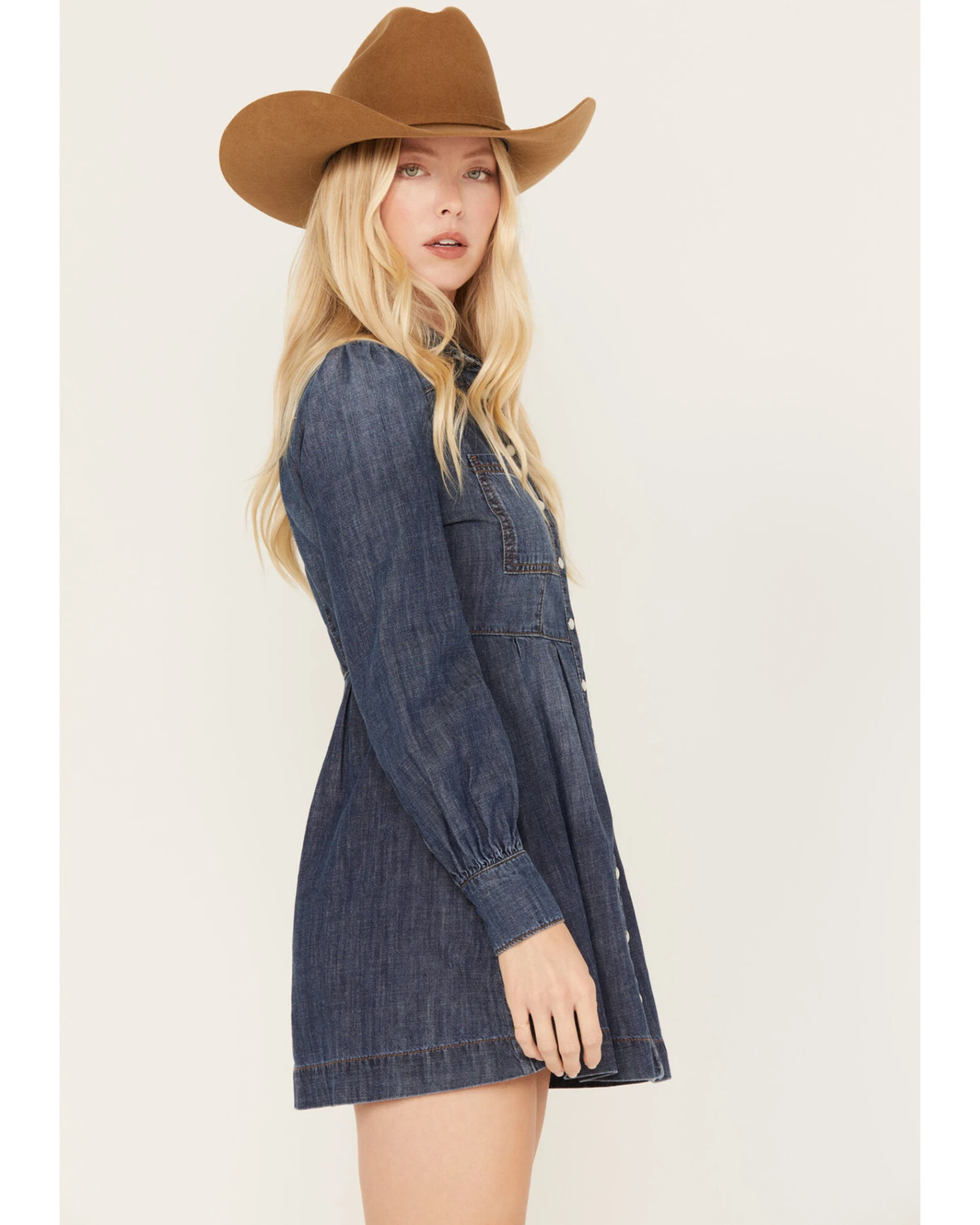 Shyanne Women's Medium Wash Long Sleeve Denim Shirt Dress 6 Shyanne Women's Medium Wash Long Sleeve Denim Shirt Dress - Image 4