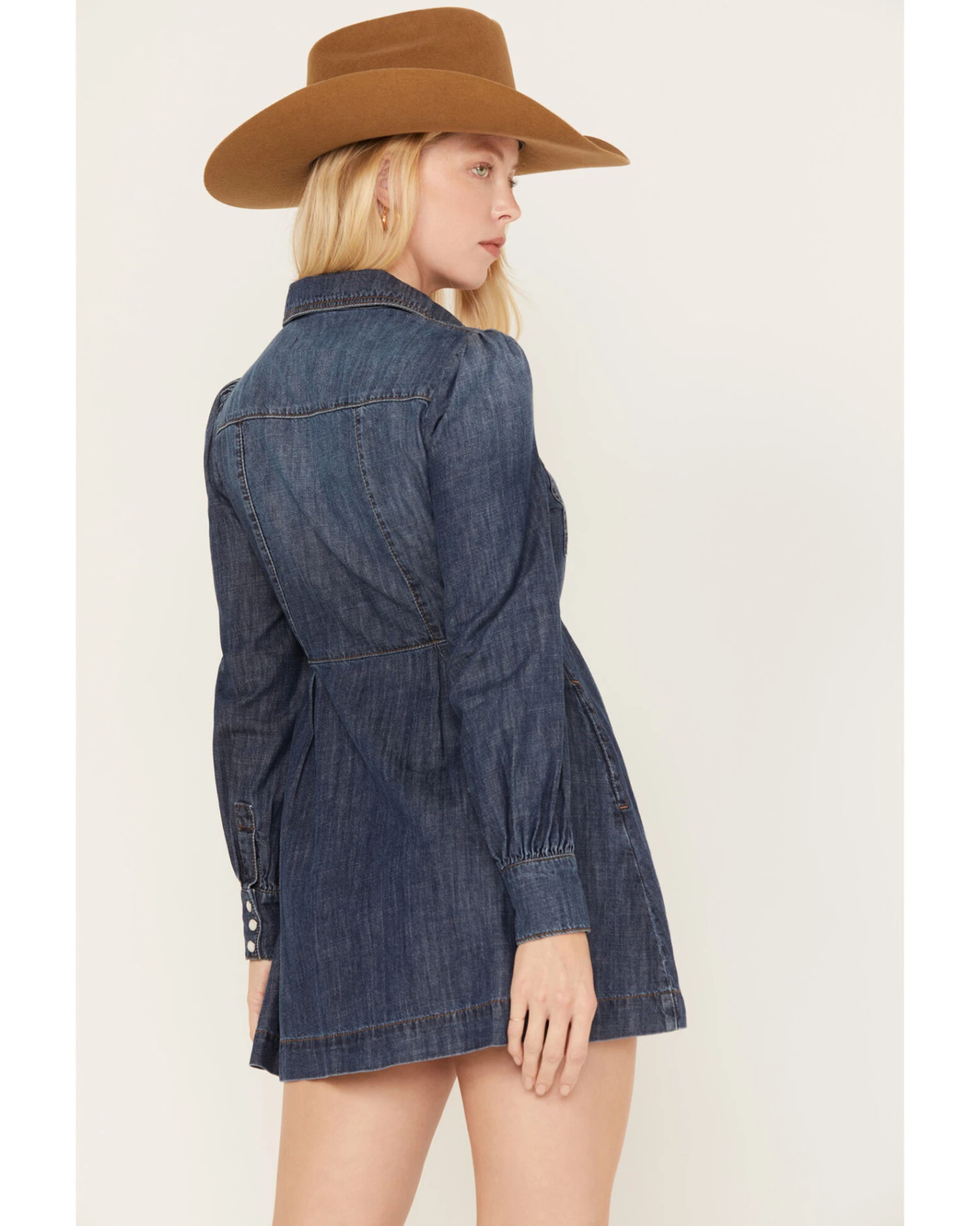 Shyanne Women's Medium Wash Long Sleeve Denim Shirt Dress 4 Shyanne Women's Medium Wash Long Sleeve Denim Shirt Dress - Image 2