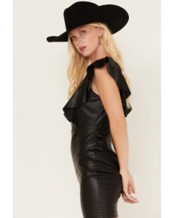 Flying Tomato Women's Faux Leather Ruffle Sleeve Dress -Country Clothing Store 2000381472 001 P2