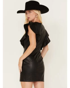 Flying Tomato Women's Faux Leather Ruffle Sleeve Dress -Country Clothing Store 2000381472 001 P4