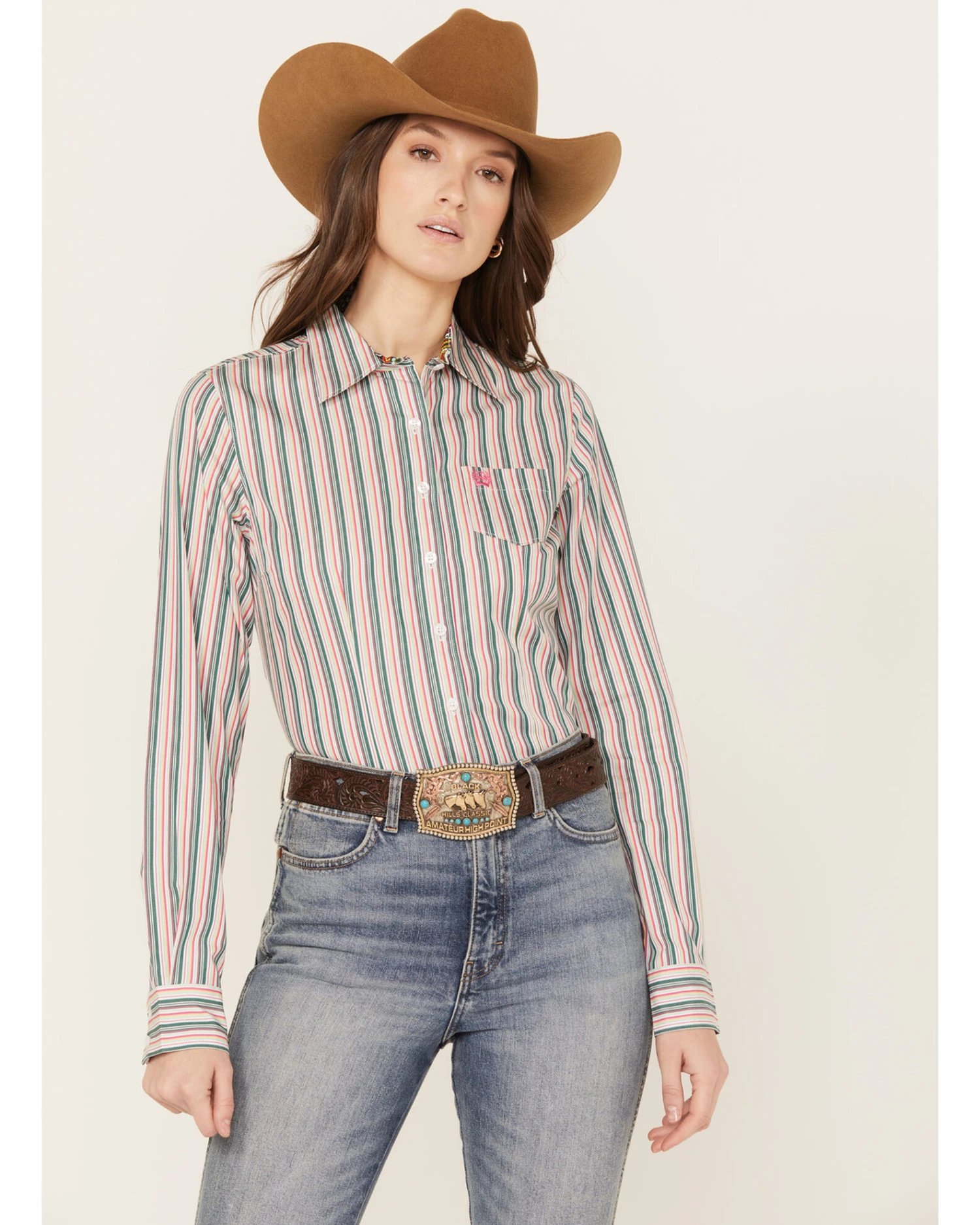 Cinch Women's Striped Long Sleeve Button-Down Western Shirt 4 Cinch Women's Striped Long Sleeve Button-Down Western Shirt - Image 2