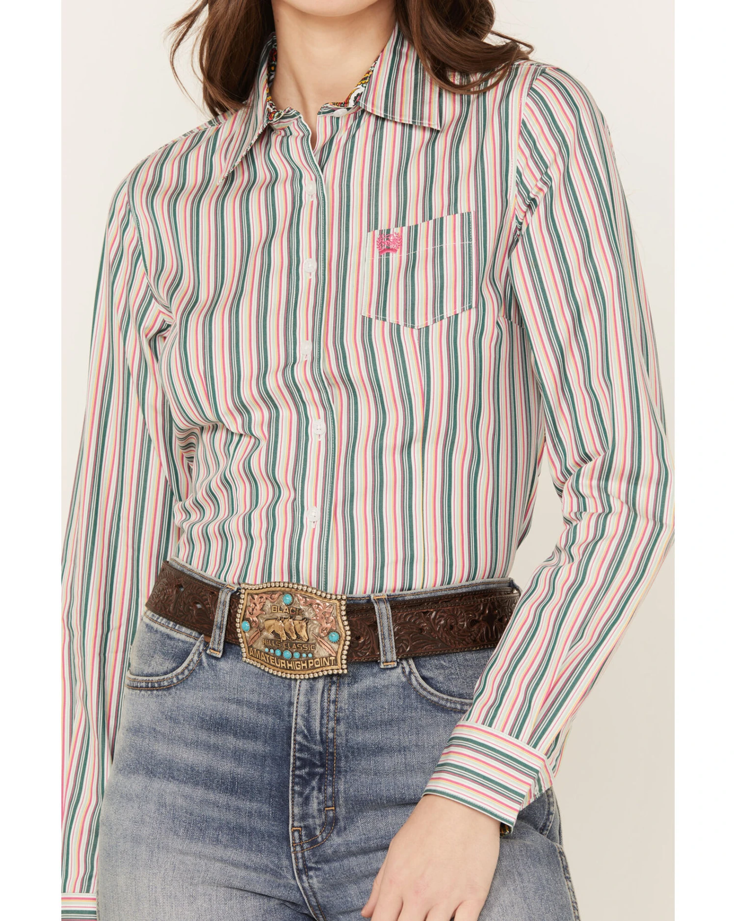 Cinch Women's Striped Long Sleeve Button-Down Western Shirt 6 Cinch Women's Striped Long Sleeve Button-Down Western Shirt - Image 4