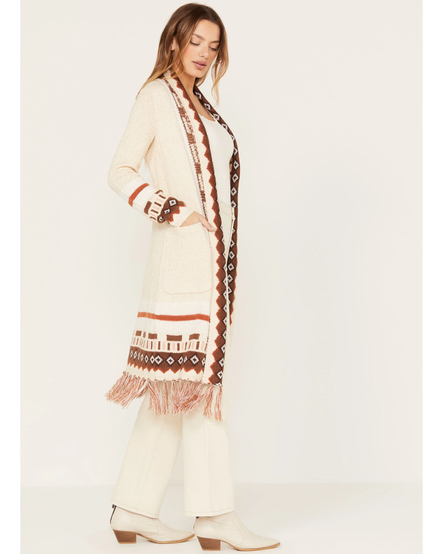 Shyanne Women's Southwestern Border Knit Maxi Cardigan 6 Shyanne Women's Southwestern Border Knit Maxi Cardigan - Image 4