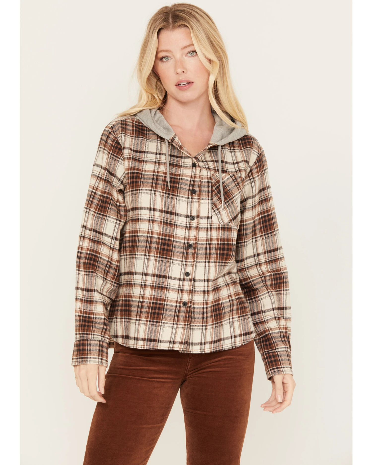 Cleo + Wolf Women's Tau Plaid Print Hooded Flannel Long Sleeve Shirt 4 Cleo + Wolf Women's Tau Plaid Print Hooded Flannel Long Sleeve Shirt - Image 2