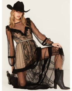 Wonderwest Women's Sheer Lace Long Sleeve Dress -Country Clothing Store 2000383188 001 P2