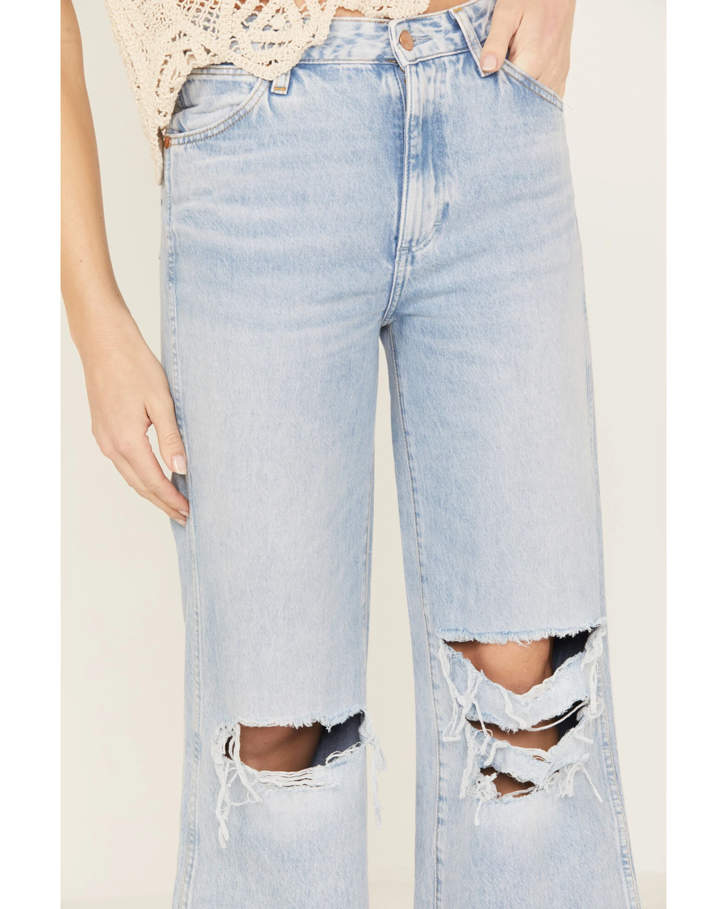 Wrangler Women's Light Wash Destructed Loose Flare Jeans 4 Wrangler Women's Light Wash Destructed Loose Flare Jeans - Image 2