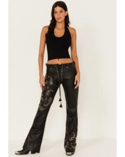 Boot Barn X Understated Leather Women's Rhinestone Studded Lace-Up Flare Leather Pants -Country Clothing Store 2000384215 001 P1