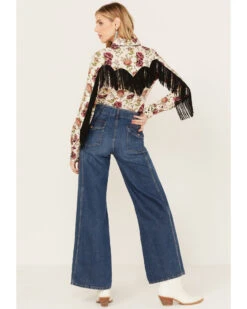 Rock & Roll Denim Women's Fringe Floral Long Sleeve Western Shirt