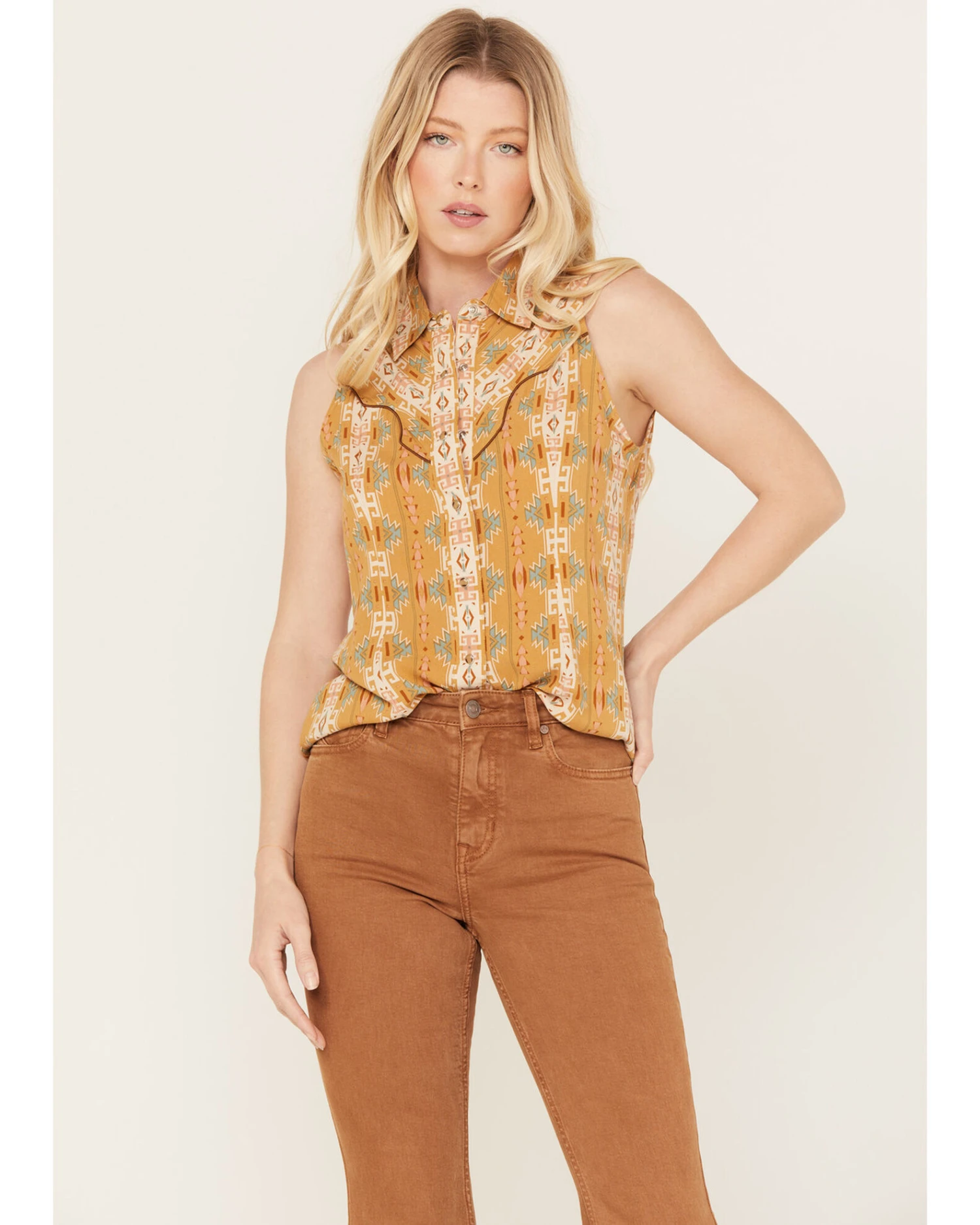 Rock & Roll Denim Women's Southwestern Print Sleeveless Snap Tank 4 Rock & Roll Denim Women's Southwestern Print Sleeveless Snap Tank - Image 2