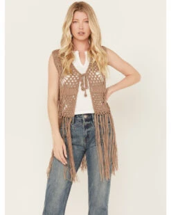 Rock & Roll Denim Women's Crochet Fringe Vest