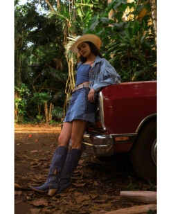 Rock & Roll Denim Medium Wash Patch Denim Skirt -Country Clothing Store 2000385068 400 P1