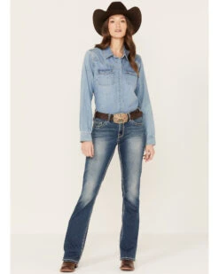 Rock & Roll Denim Women's Medium Wash Mid Rise Extra Stretch Riding Bootcut Jeans -Country Clothing Store 2000385093 414 P1