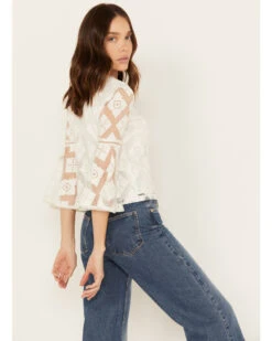 Shyanne Women's Diamond Embroidered Mesh Top -Country Clothing Store 2000386167 100 P4