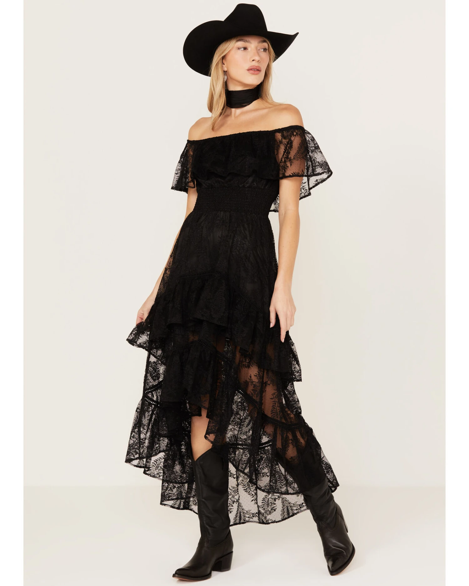 Shyanne Women's Off-Shoulder Tiered Lace Dress 4 Shyanne Women's Off-Shoulder Tiered Lace Dress - Image 2