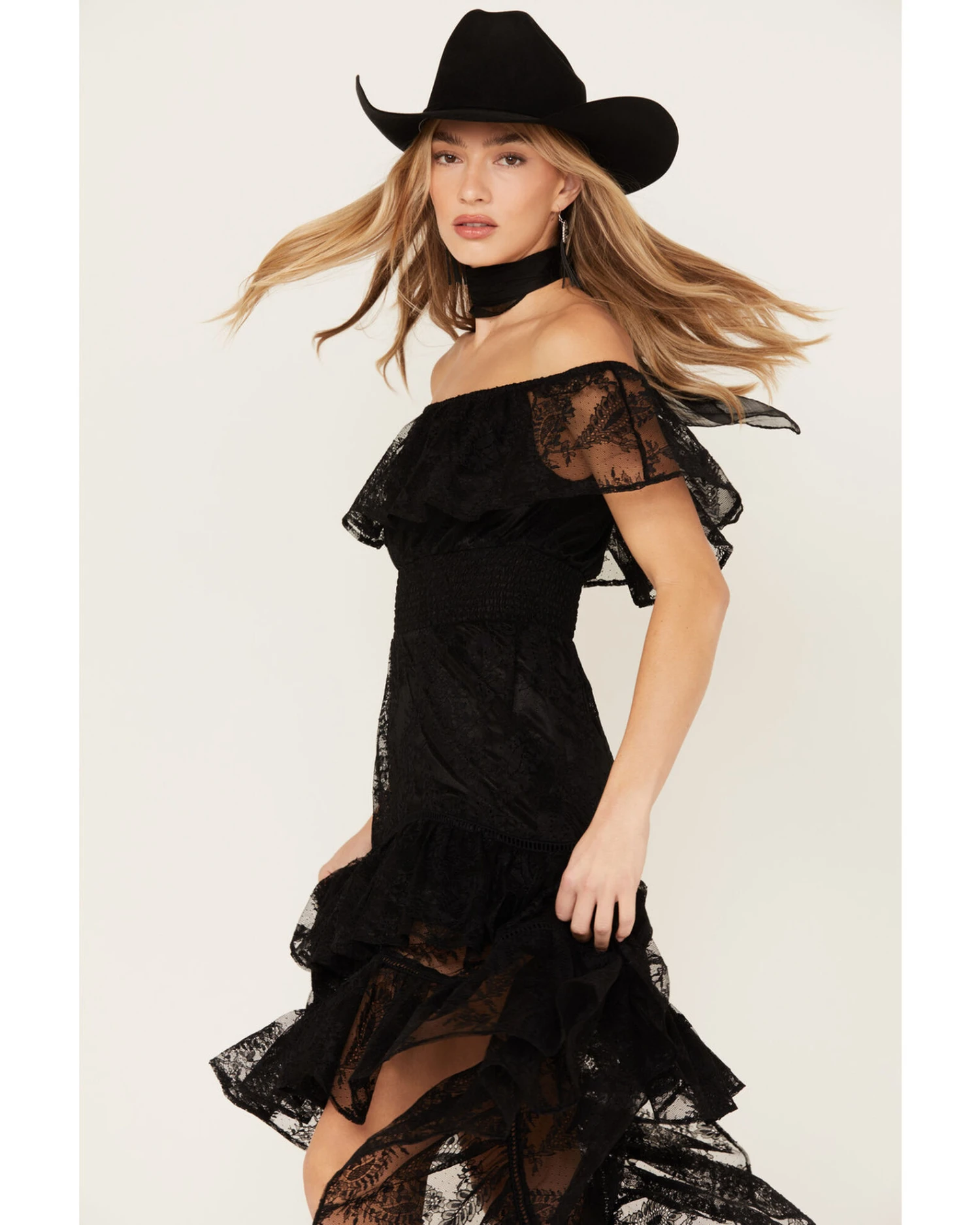 Shyanne Women's Off-Shoulder Tiered Lace Dress 5 Shyanne Women's Off-Shoulder Tiered Lace Dress - Image 3