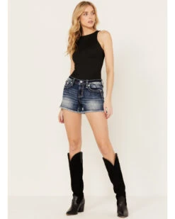 Miss Me Women's Medium Wash Mid Rise Floral Frayed Denim Shorts 8 Miss Me Women's Medium Wash Mid Rise Floral Frayed Denim Shorts -Country Clothing Store 2000387019 414 P3