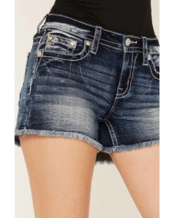 Miss Me Women's Medium Wash Mid Rise Floral Frayed Denim Shorts 9 Miss Me Women's Medium Wash Mid Rise Floral Frayed Denim Shorts -Country Clothing Store 2000387019 414 P4