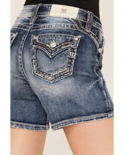 Miss Me Women's Dark Wash Mid Rise Border Cuffed Denim Shorts -Country Clothing Store 2000387025 416 P2