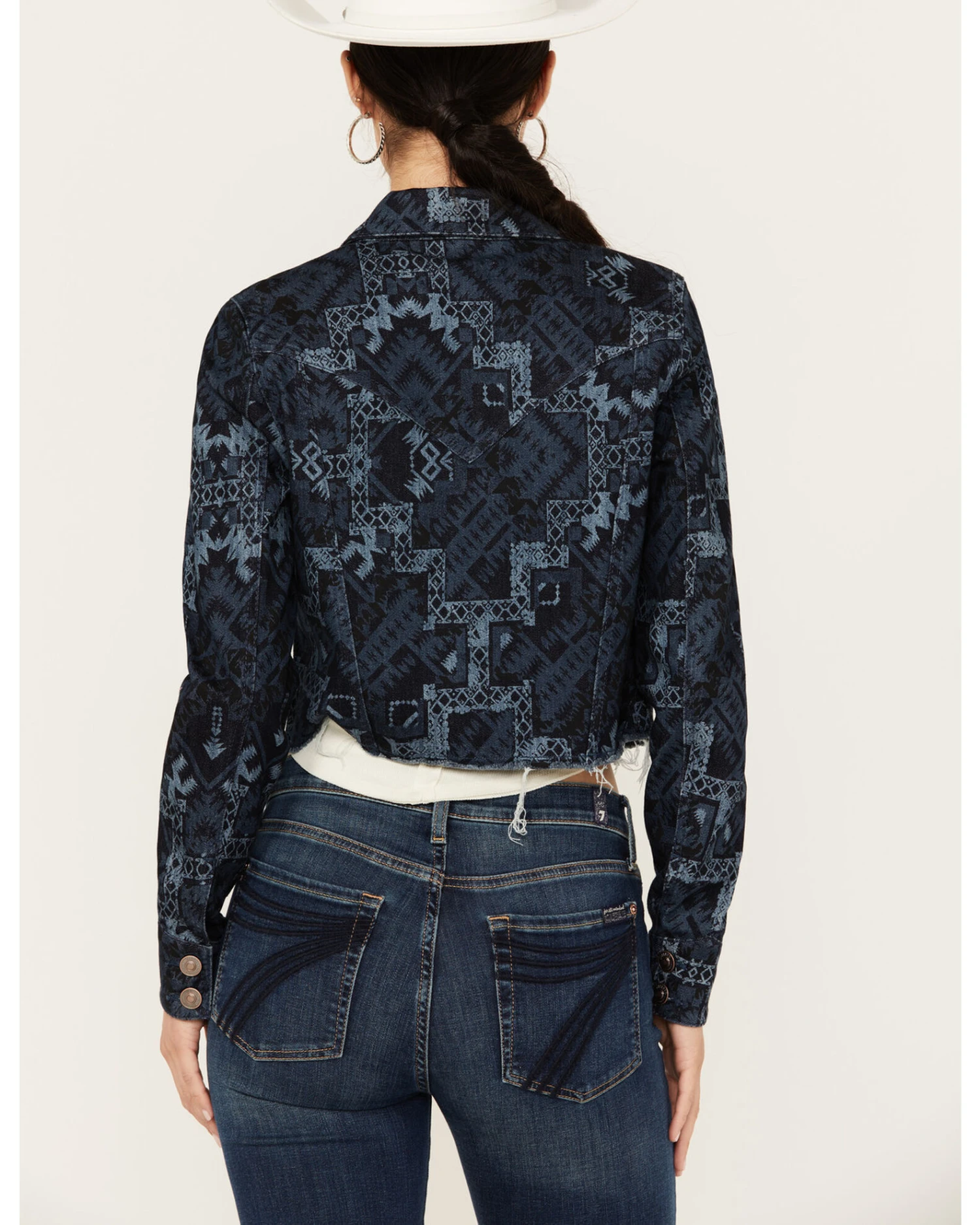 Shyanne Women's Printed Cropped Frayed Jacket 5 Shyanne Women's Printed Cropped Frayed Jacket - Image 3