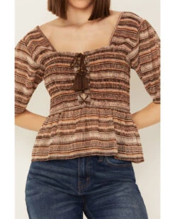 Shyanne Women's Smocked Lace-Up Print Top 9 Shyanne Women's Smocked Lace-Up Print Top -Country Clothing Store 2000387036 210 P3