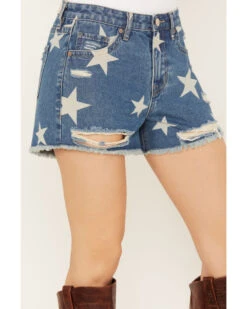 Rock & Roll Denim Women's Light Wash High Rise Star Print Americana Denim Shorts -Country Clothing Store 2000388115 412 P2