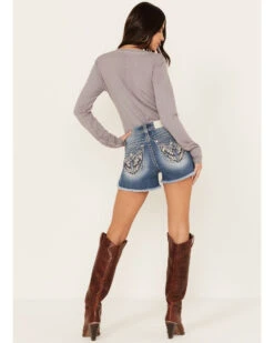 Miss Me Women's Light Wash Mid Rise Americana Star Wing Frayed Hem Shorts 9 Miss Me Women's Light Wash Mid Rise Americana Star Wing Frayed Hem Shorts -Country Clothing Store 2000388619 450 P1