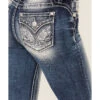 Miss Me Women's Dark Wash Mid Rise Floral Paisley Winged Stretch Bootcut Jeans