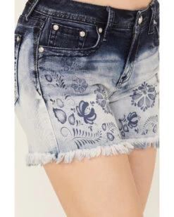 Grace In LA Women's Medium Wash Mid Rise Two Toned Floral Frayed Hem Denim Shorts 8 Grace In LA Women's Medium Wash Mid Rise Two Toned Floral Frayed Hem Denim Shorts -Country Clothing Store 2000388998 400 P2