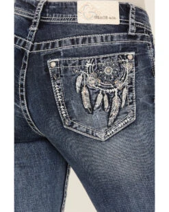 Grace In LA Women's Medium Wash Mid Rise Dream Catcher Pocket Bootcut Jeans -Country Clothing Store 2000388999 416 P2