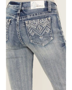 Grace In LA Women's Light Wash Mid Rise Geo Embroidered Pocket Bootcut Jeans -Country Clothing Store 2000389001 412 P2