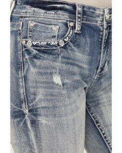 Grace In LA Women's Light Wash Mid Rise Geo Embroidered Pocket Bootcut Jeans -Country Clothing Store 2000389001 412 P4
