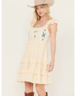 Miss Me Women's Floral Crochet Flutter Sleeveless Tier Mini Dress -Country Clothing Store 2000389765 101 P1