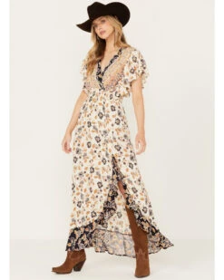 Angie Women's Flutter Sleeve Floral Border Print Dress -Country Clothing Store 2000391056 900 P2