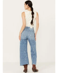 Ceros Women's Medium Wash High Rise Paisley Printed Wide Leg Straight Stretch Jeans -Country Clothing Store 2000392259 414 P3