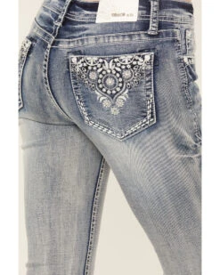 Grace In LA Women's Light Wash Mid Rise Floral Motif Pocket Bootcut Jeans -Country Clothing Store 2000393315 412 P2