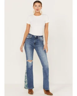 Vervet Women's Pound Medium Wash High Rise Floral Flare Jeans -Country Clothing Store 2000394124 414 P1
