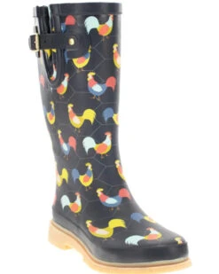 Western Chief Women's Chicken Print Tall Rain Boots - Round Toe -Country Clothing Store 2000397035 022 P1