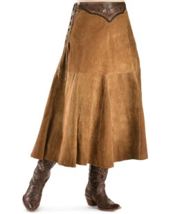 Kobler Leather Women's Choctaw Tooled Leather Lace-Up Suede Skirt -Country Clothing Store 225J35 38 P1